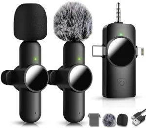 3 in 1 Mini Microphone,Wireless Lavalier Microphones for iPhone Android Camera USB-C,2.4G Ultra-Low Delay,Noise Reduction,Microphone Video Recording, Live Streaming, Youtube, TikTok, Vlog(2 Pc)