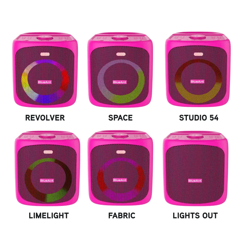 BlueAnt Portable X4 Bluetooth Party Speaker Light Up Microphone Pink