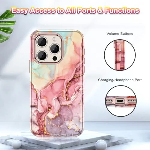 Btscase for iPhone 15 Plus Case 6.7 inch (2023), Marble Pattern 3 in 1 Heavy Duty Full Body Shockproof Hard PC Soft Silicone Drop Protective Women Girls Cover for iPhone 15 Plus, Blue Gray