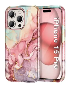 Btscase for iPhone 15 Plus Case 6.7 inch (2023), Marble Pattern 3 in 1 Heavy Duty Full Body Shockproof Hard PC Soft Silicone Drop Protective Women Girls Cover for iPhone 15 Plus, Blue Gray