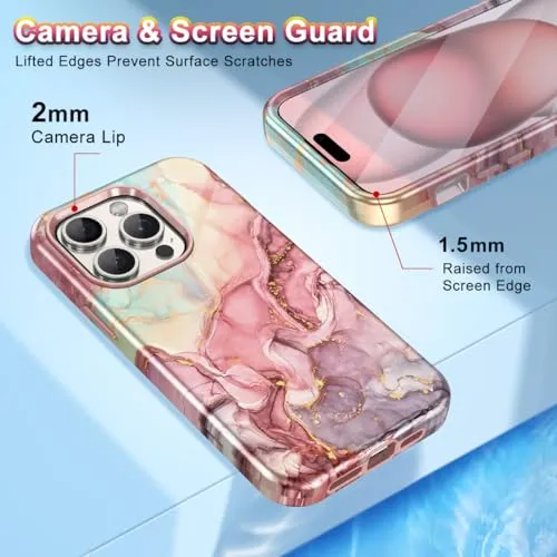 Btscase for iPhone 15 Plus Case 6.7 inch (2023), Marble Pattern 3 in 1 Heavy Duty Full Body Shockproof Hard PC Soft Silicone Drop Protective Women Girls Cover for iPhone 15 Plus, Blue Gray