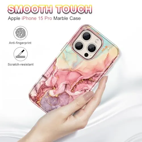 Btscase for iPhone 15 Plus Case 6.7 inch (2023), Marble Pattern 3 in 1 Heavy Duty Full Body Shockproof Hard PC Soft Silicone Drop Protective Women Girls Cover for iPhone 15 Plus, Blue Gray