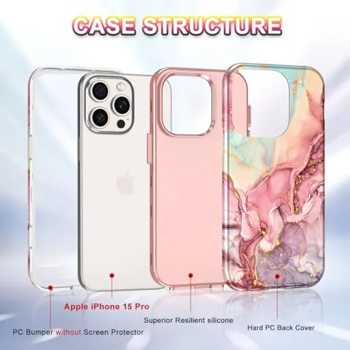 Btscase for iPhone 15 Plus Case 6.7 inch (2023), Marble Pattern 3 in 1 Heavy Duty Full Body Shockproof Hard PC Soft Silicone Drop Protective Women Girls Cover for iPhone 15 Plus, Blue Gray
