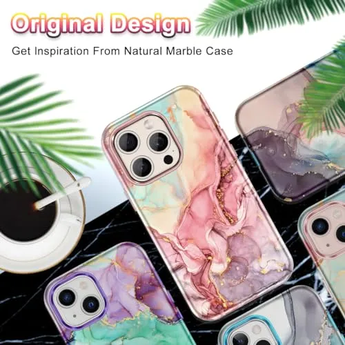 Btscase for iPhone 15 Plus Case 6.7 inch (2023), Marble Pattern 3 in 1 Heavy Duty Full Body Shockproof Hard PC Soft Silicone Drop Protective Women Girls Cover for iPhone 15 Plus, Blue Gray