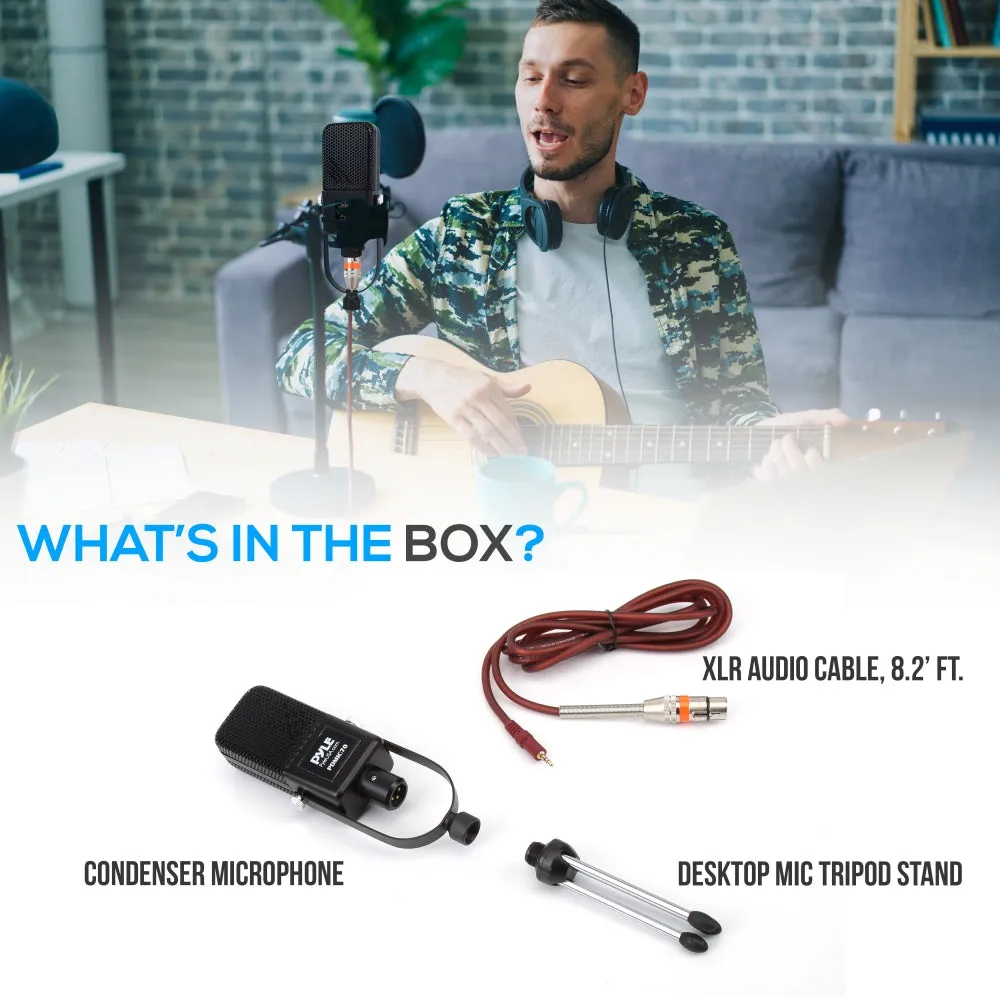 Cardioid Condenser Microphone Kit - Pro Audio Large Diaphragm Condenser Mic With Backlit Led Light, Desktop Tripod Stand, Xlr Audio Cable