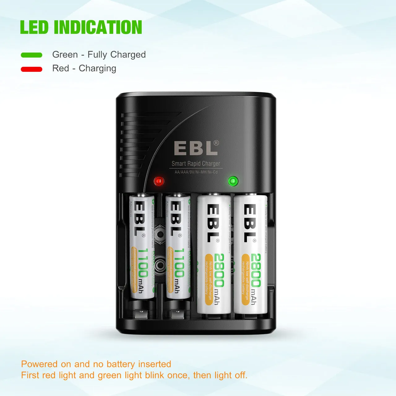 EBL 802 Smart Battery Charger for 9V AA AAA Ni-MH Ni-CD Rechargeable Batteries
