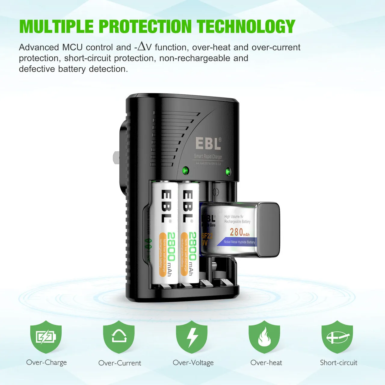 EBL 802 Smart Battery Charger for 9V AA AAA Ni-MH Ni-CD Rechargeable Batteries