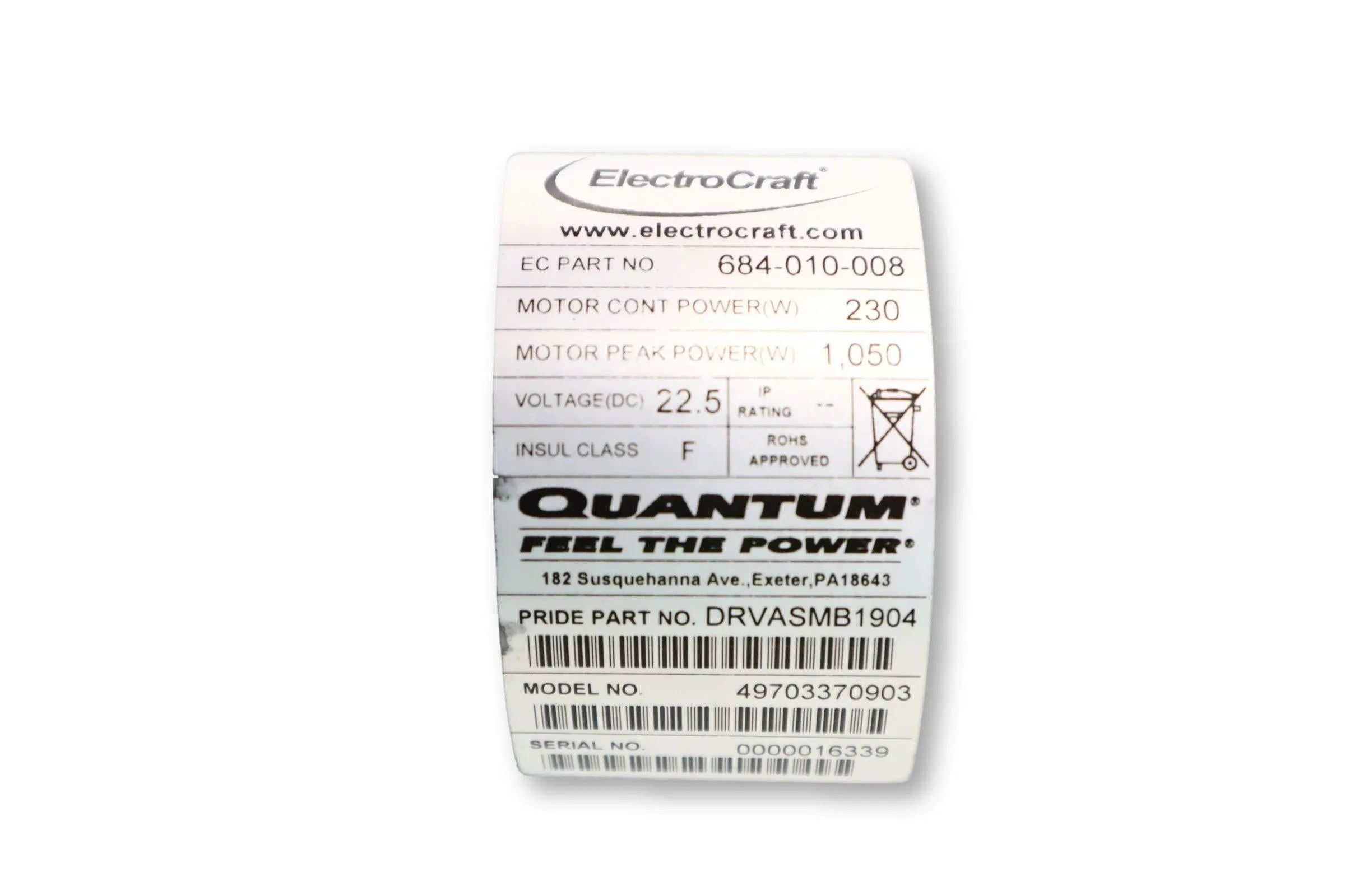 ElectroCraft Motors For Pride Quantum 600 Series, Quantum 640, Quantum 610, Quantum R-4000 Power Chairs | DRVASMB1903 | DRVASMB1904