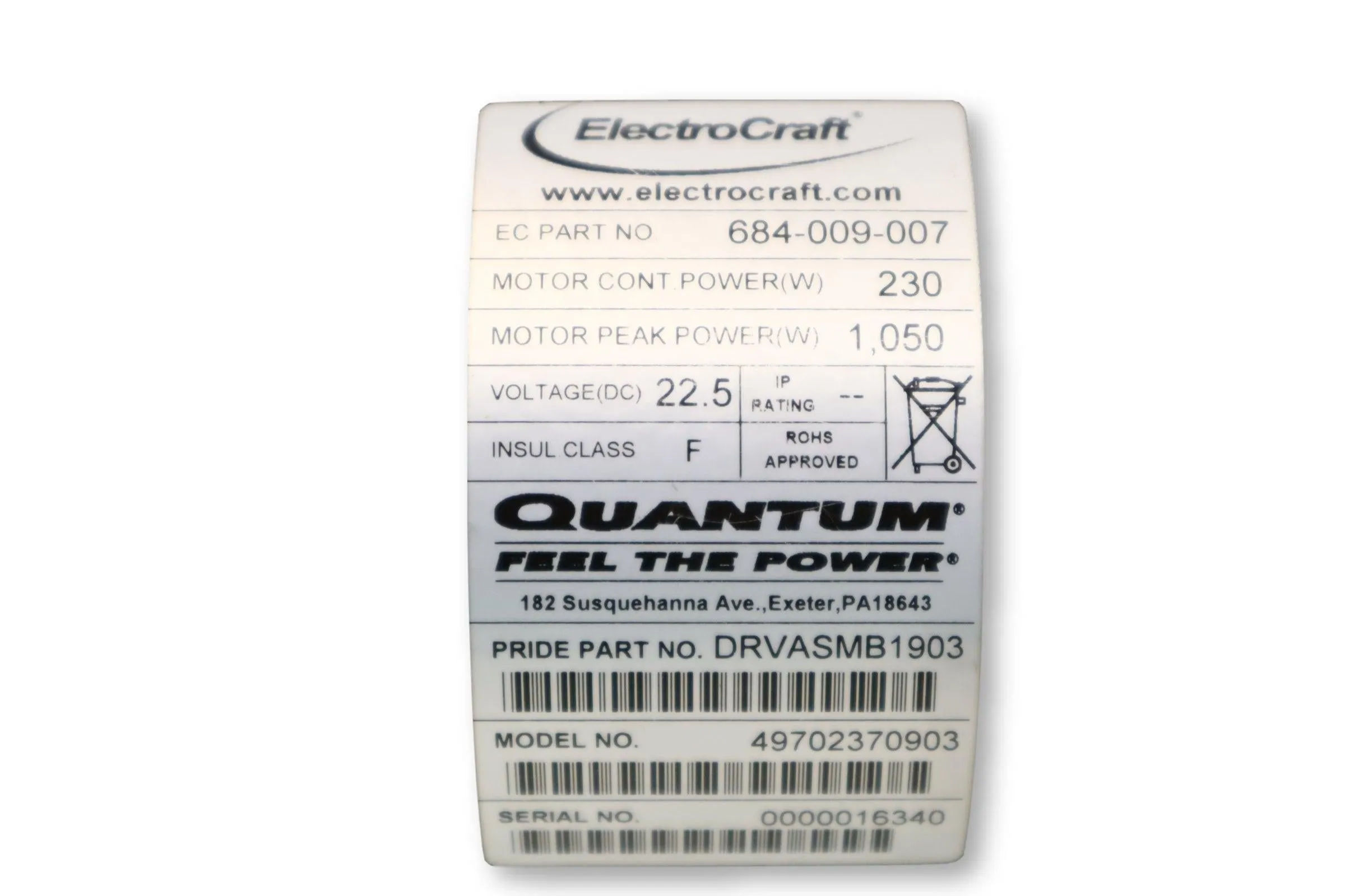 ElectroCraft Motors For Pride Quantum 600 Series, Quantum 640, Quantum 610, Quantum R-4000 Power Chairs | DRVASMB1903 | DRVASMB1904
