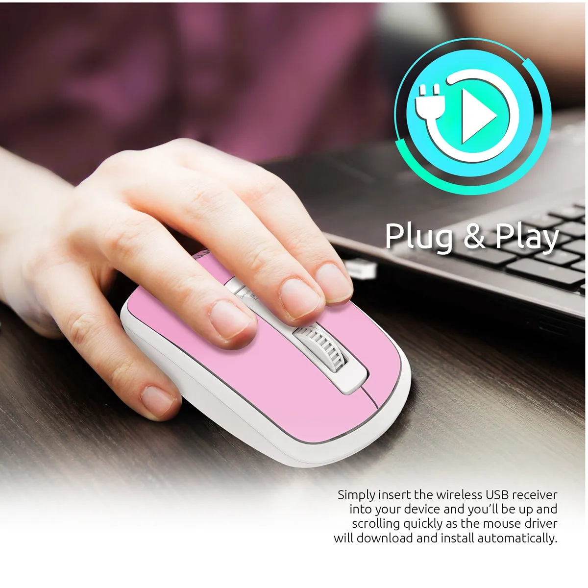 Ergonomically Designed Wireless Optical Mouse With Precision Scrolling