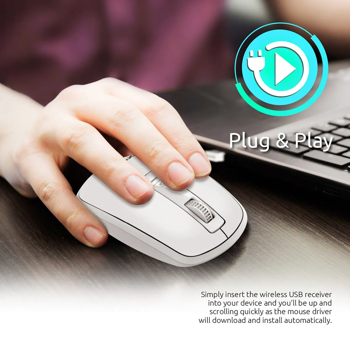 Ergonomically Designed Wireless Optical Mouse With Precision Scrolling