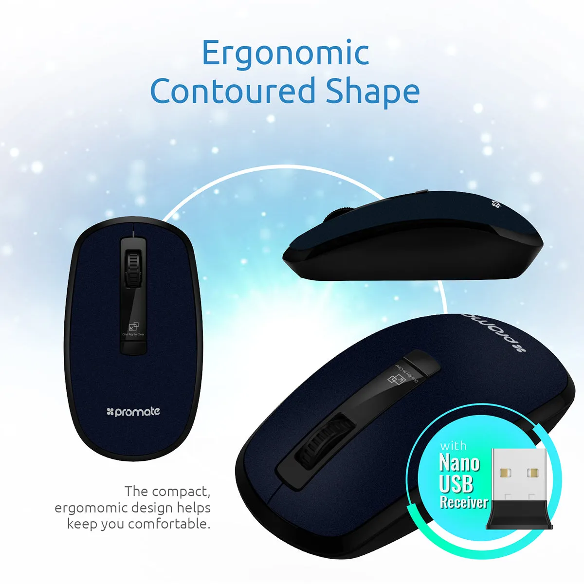 Ergonomically Designed Wireless Optical Mouse With Precision Scrolling