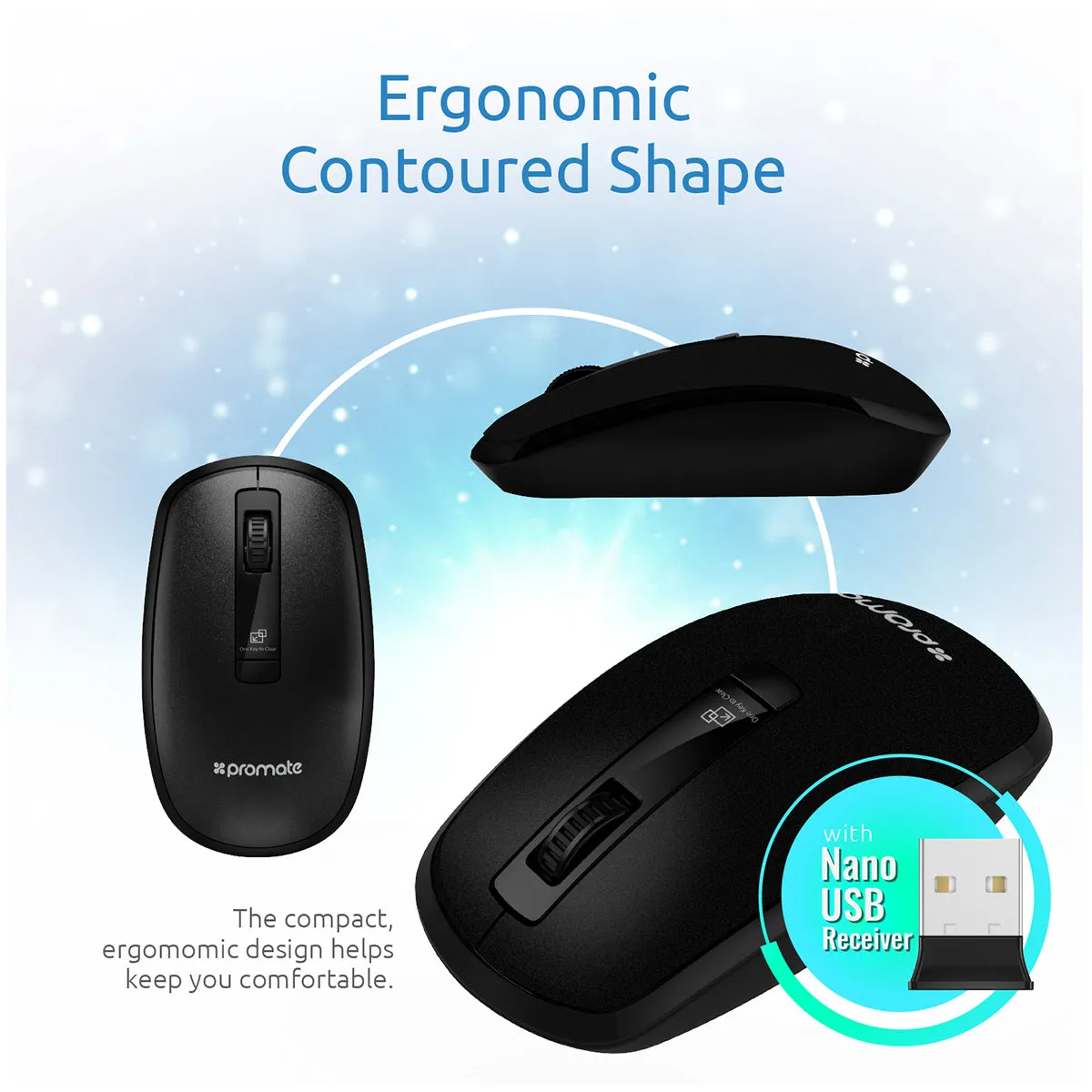 Ergonomically Designed Wireless Optical Mouse With Precision Scrolling