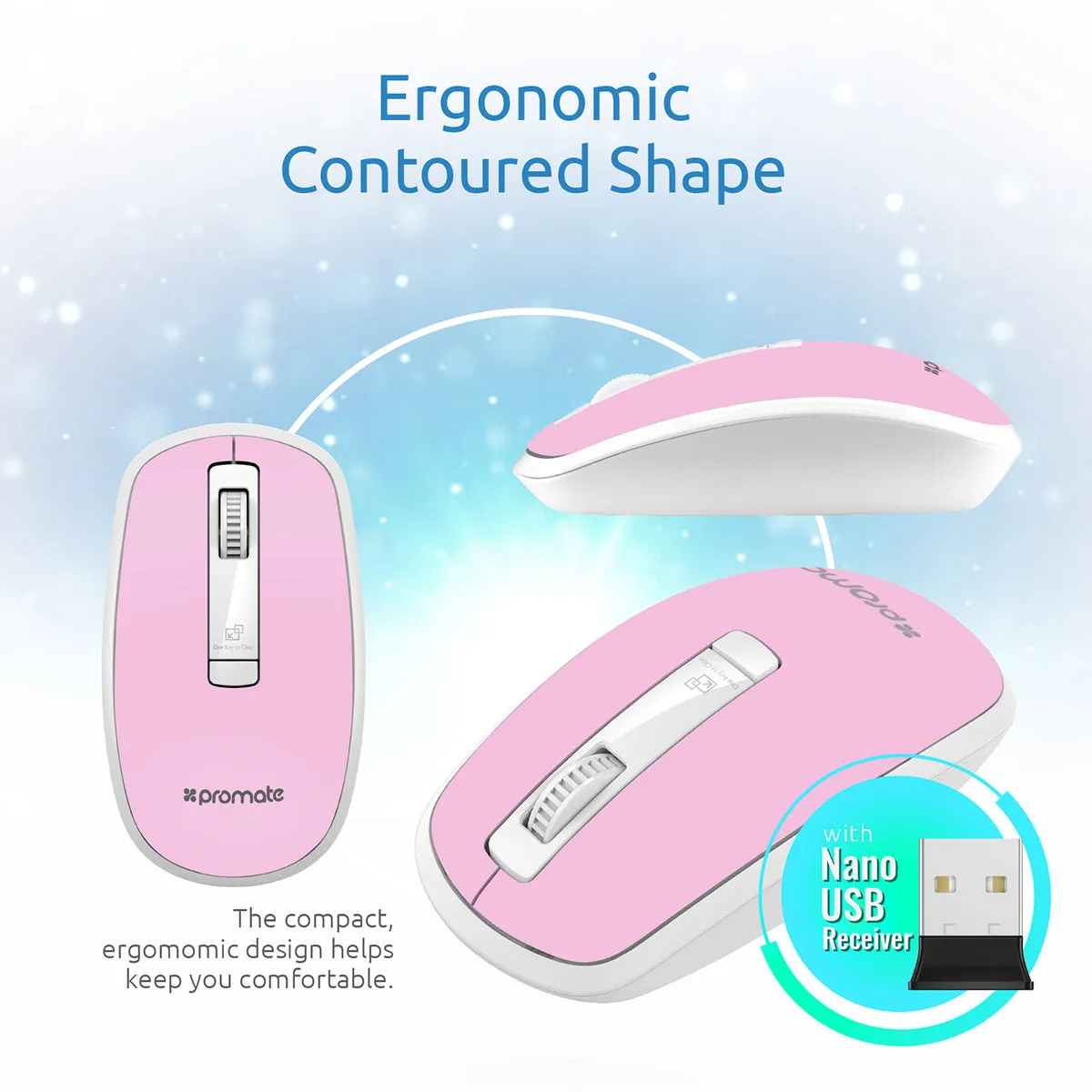 Ergonomically Designed Wireless Optical Mouse With Precision Scrolling
