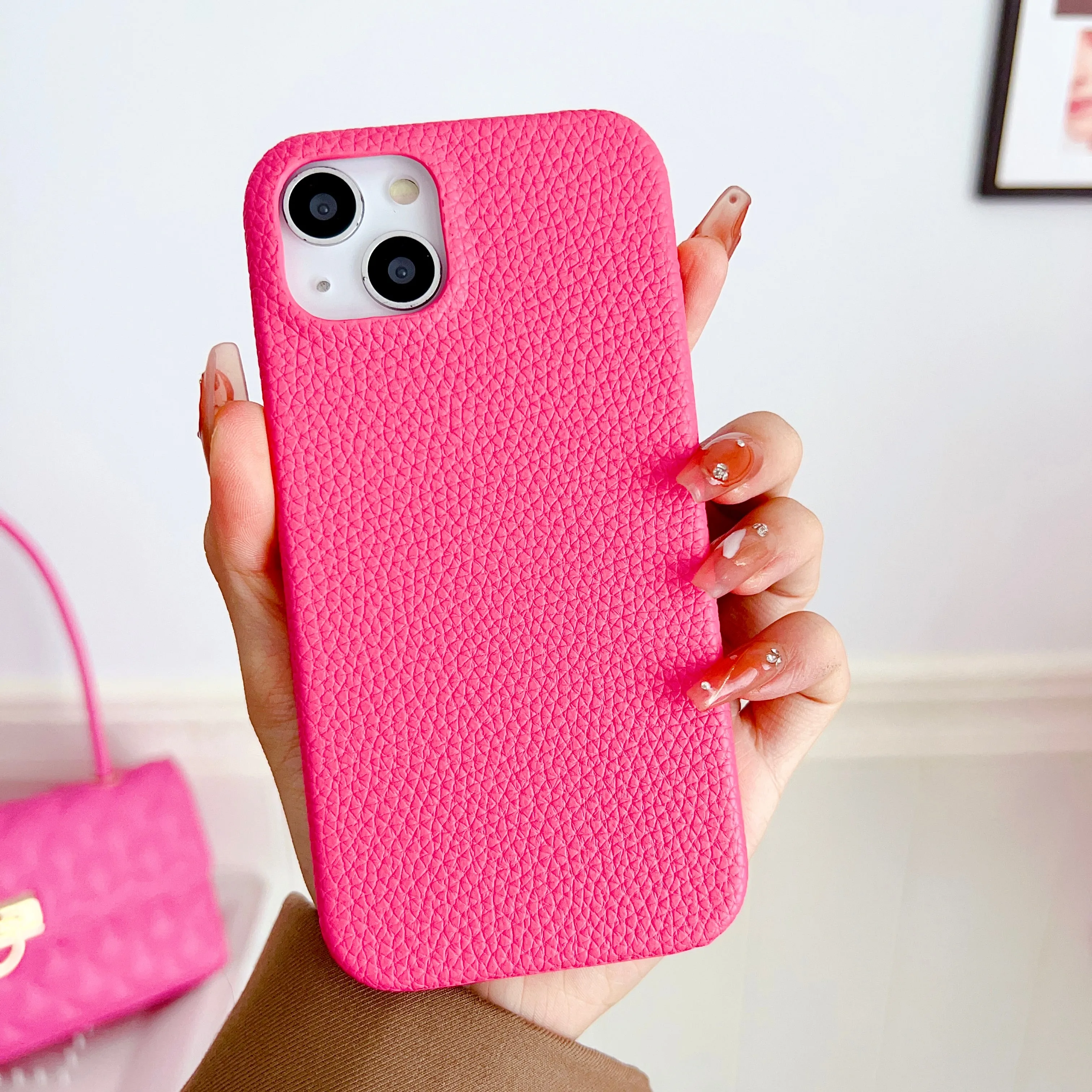 Grain Leather iPhone Case ( Pink )
