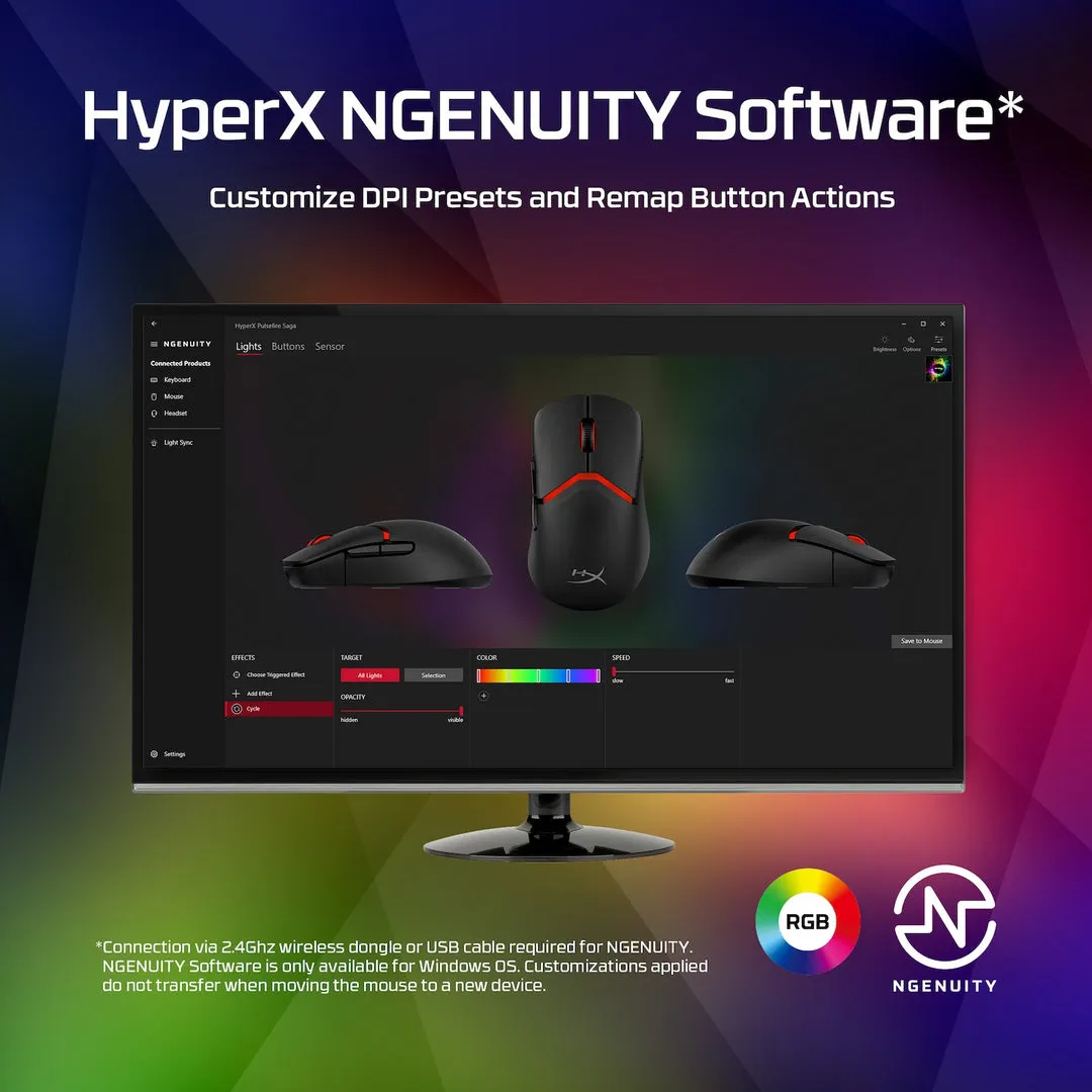 HyperX Pulsefire Saga Wired Gaming Mouse for PC/PS5/Xbox Series X/S (Black) (A2PB3AA)