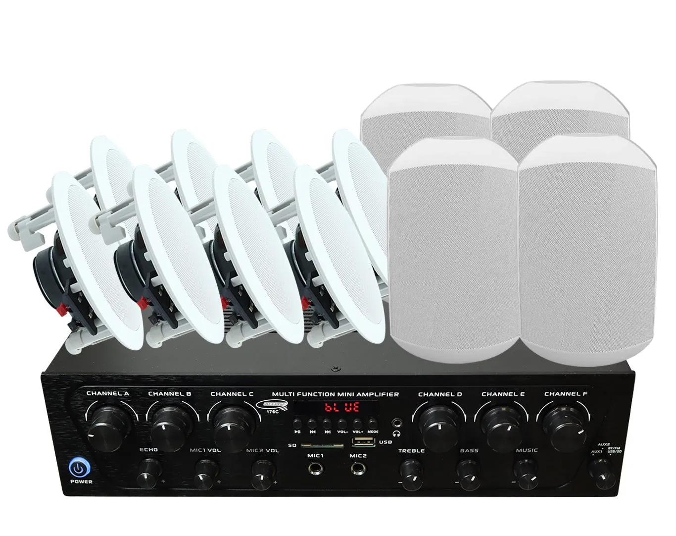 Indoor Outdoor Speaker Package with Amplifier 176C 4xC62 2xWTP660