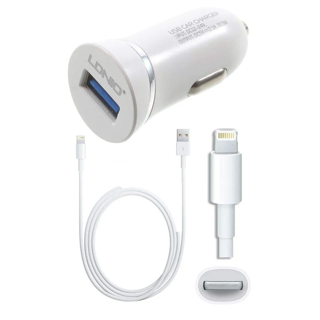 LDNIO Fast Car Charger DL-C12 5V 2.1A Single USB Charger With Android Cable - Compatible with iPhone USB Charging Cable