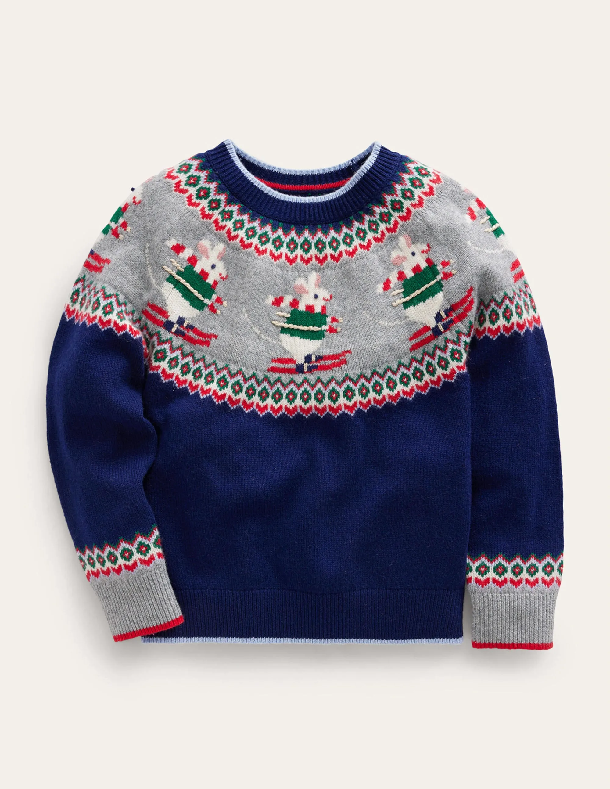 Novelty Fair Isle Jumper-French Navy Skiing Mice