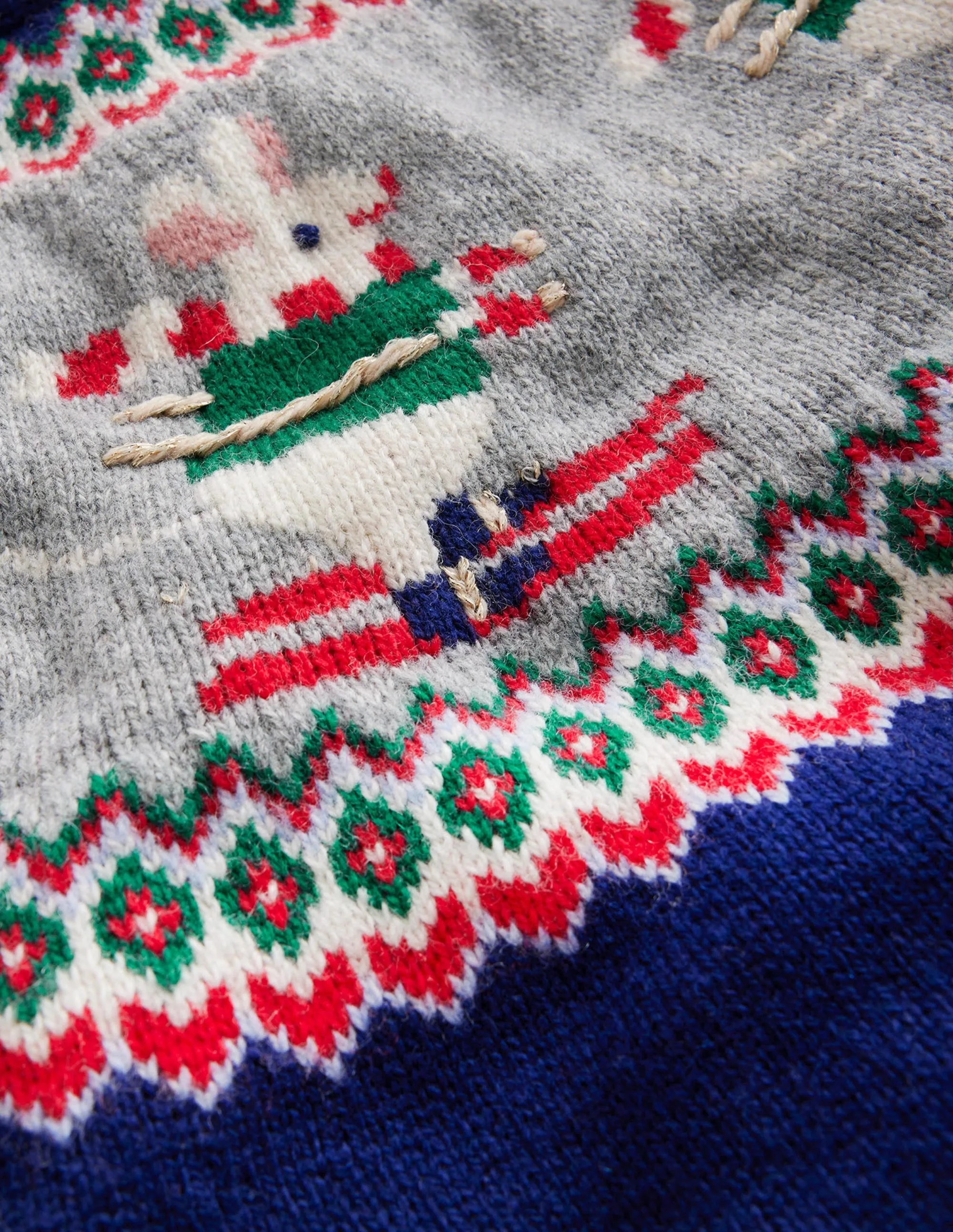 Novelty Fair Isle Jumper-French Navy Skiing Mice