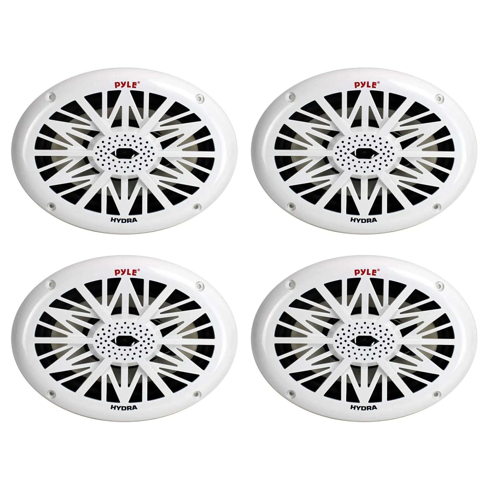 Pyle 260 Watts 4 Ohms Water Resistant 2 Way Boat Marine Speakers, White, 4 Pack