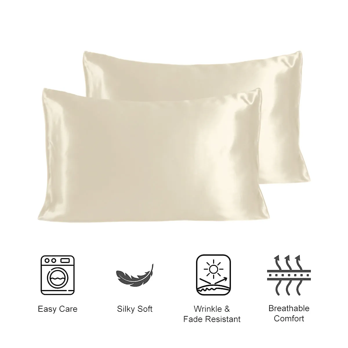 Silk-Like Charming Ivory Pillow Covers - Set of 2