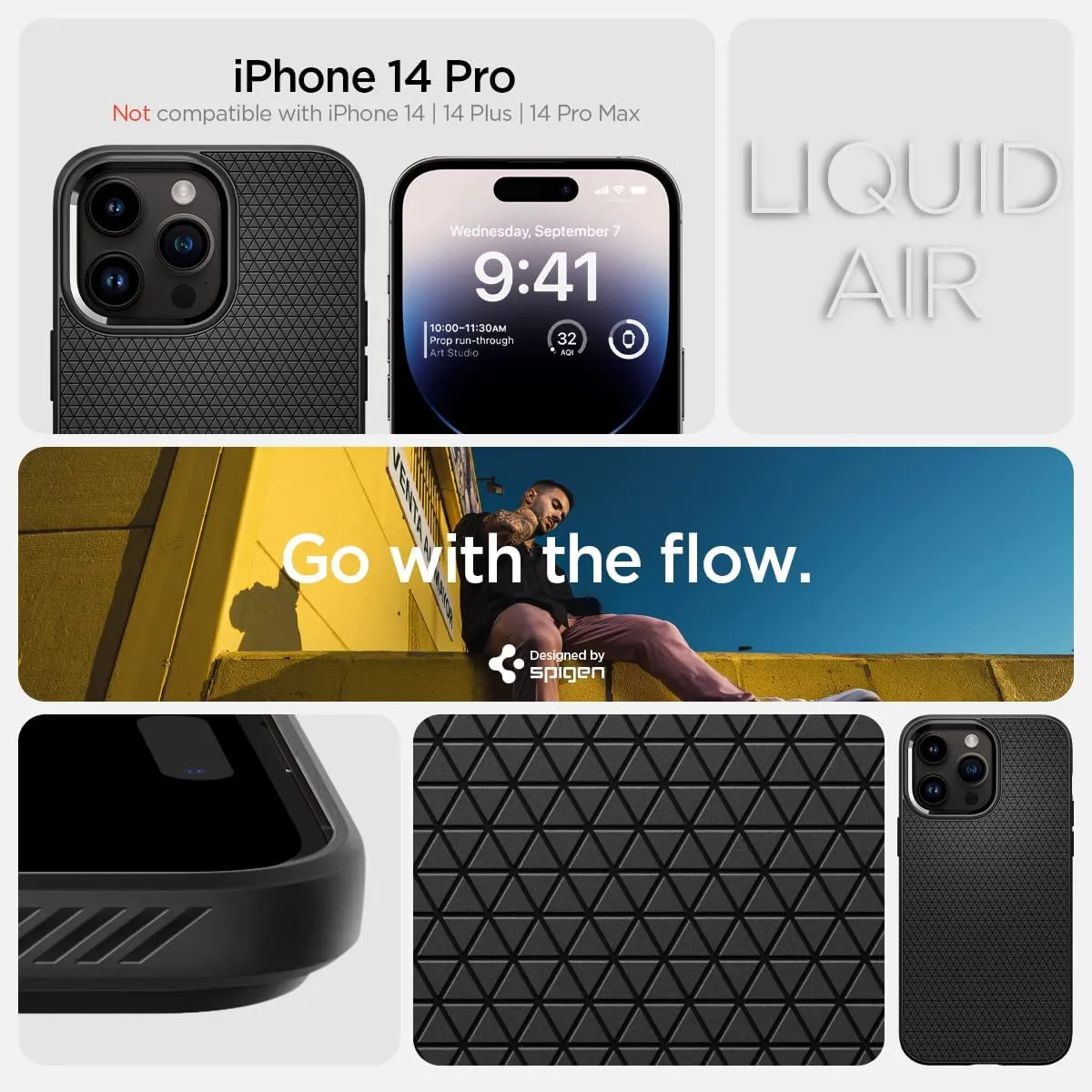 Spigen Liquid Air Armor Designed for iPhone 14 Pro Case (2022) - Matte Black