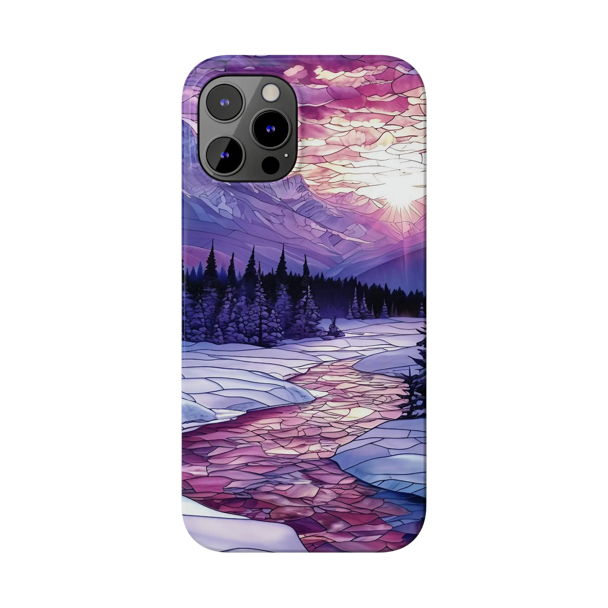 Stained Glass Style Winter Landscape Design Sleek Elegance Wireless-Charging Compatible Phone Case Slim