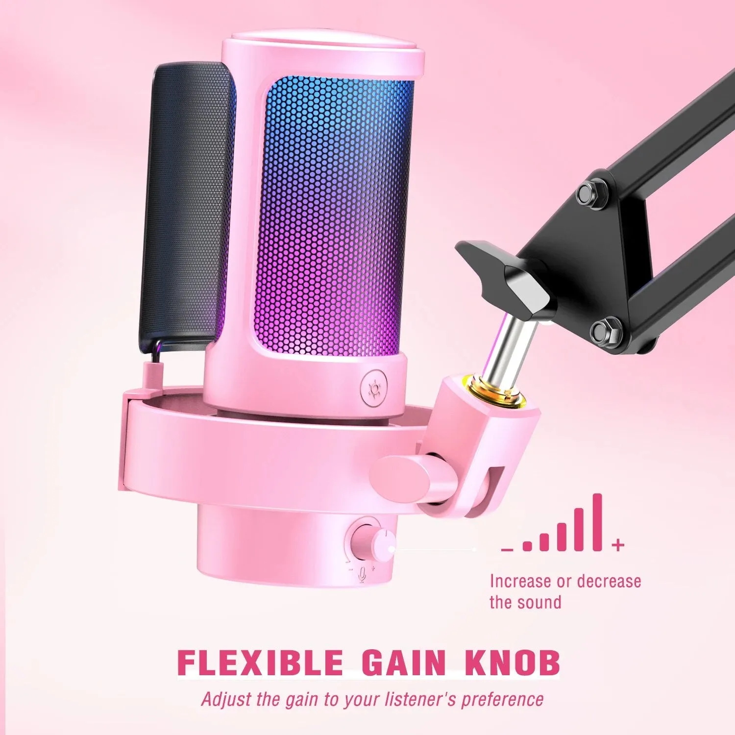 USB Microphone with RGB Modes, Headphone Output & Touch-Mute