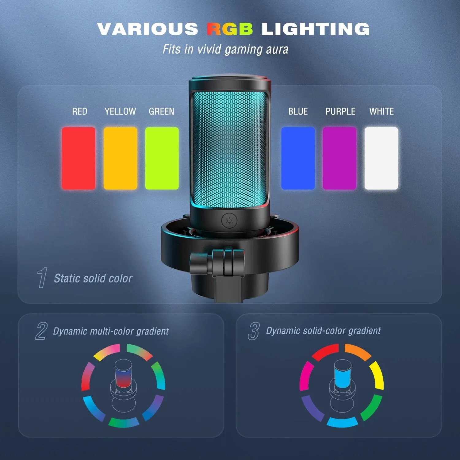 USB Microphone with RGB Modes, Headphone Output & Touch-Mute
