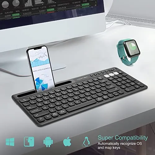 Vortec Wireless Multi Device Bluetooth Keyboard Includes Phone Tablet Holder